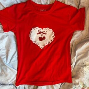 SHEIN Kids Red Cherry Heart Tee